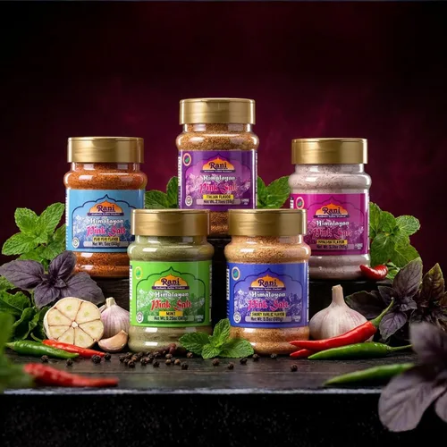 Vista 5 de Rani Himalayan Pink Salt Granules 5 in 1 Flavors (Mint, Smokey Garlic, Italian, Pepper, Peri Peri) PET Jar ~ All Natural Vegan Gluten Friendly