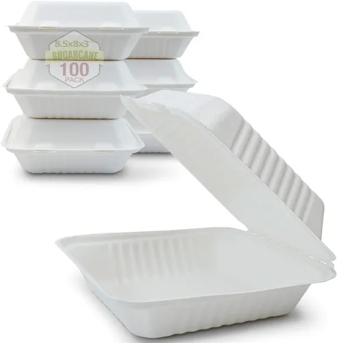 Vista 11 de Green Earth Concha compostable de 6 pulgadas, 100 unidades ecológicas Bagazo natural, cajas para llevar, tapa con bisagras, apta para microondas