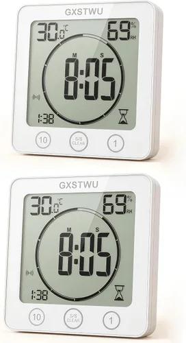 Vista 10 de Reloj de ducha digital, reloj temporizador de baño, resistente al agua para rociar agua, alarma de cuenta regresiva, temporizador de pantalla
