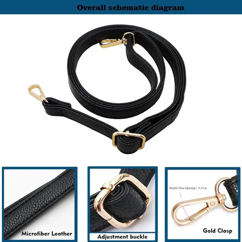 Vista 5 de Black Purse Strap Replacement - Full Grain Microfiber Leather for Small Shoulder Crossbody Bag. 59 Inch Long