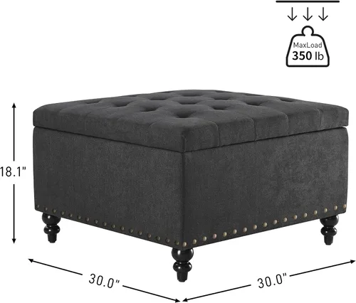 Vista 2 de HUIMO Otomana cuadrada con almacenamiento, mesa de café otomana grande para sala de estar (Gris oscuro)