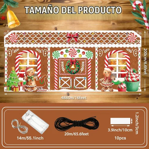 Vista 3 de Ganeen - Pancarta LED de Navidad para puerta de garaje de 6.4 x 16 pies, casa de jengibre B