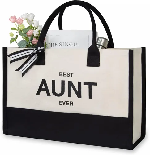 Vista 29 de TOPDesign Personalized Initial Canvas Beach Bag, Monogrammed Gift Tote Bag for Women