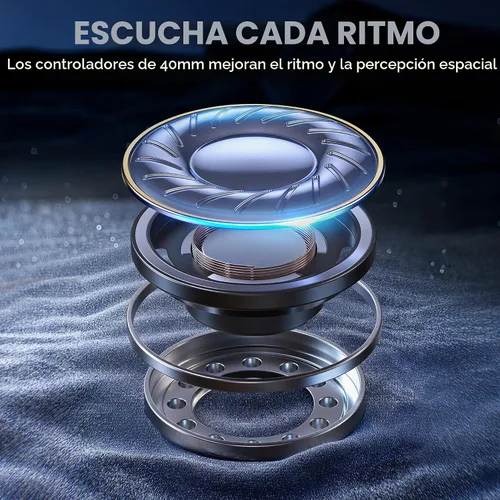 Vista 4 de Pointcinco Auriculares híbridos con cancelación activa de ruido, auriculares inalámbricos Bluetooth 6.0 sobre la oreja, tiempo de reproducción de 50