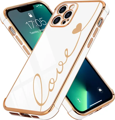 Vista 62 de LCHULLE Funda compatible con iPhone 12 para mujeres y niñas, bonito diseño de corazón de amor con enchapado de lujo, cubierta de TPU suave a prueba