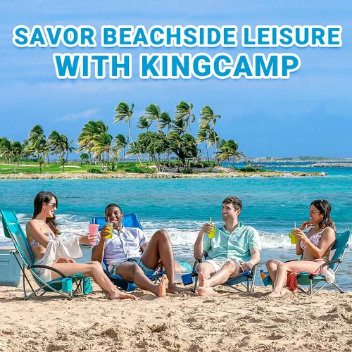 Vista 6 de KingCamp Paquete de 2 sillas de playa ligeras y plegables con respaldo alto con soporte para tazas, bolsa de almohada para acampar al aire libre