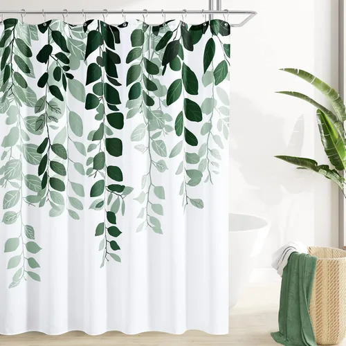 Vista 19 de BOODII Cortinas de ducha negras de 36 x 72 pulgadas, cortina de ducha de eucalipto de primavera para baño, cortina de baño con textura de flameado