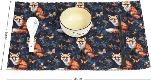 Vista 2 de Animal Fox Print Placemats Set of 6 Resistant Table Mats Washable Place Mats for Dinner Party Table Decoration