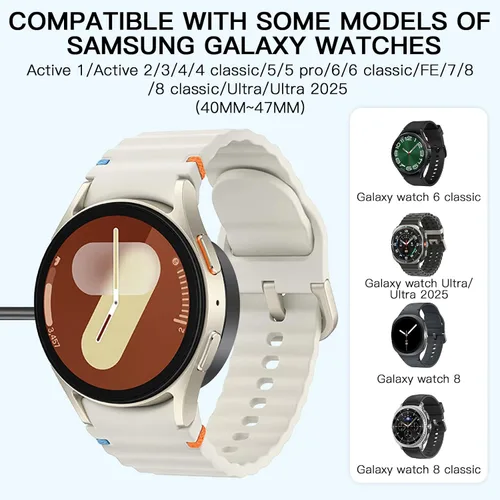 Vista 4 de Hahace Paquete de 1 cargador compatible con Samsung Galaxy Watch 8/8 Classic/Ultra/7/6/6 Classic/5/5 Pro/4/4 Classic/3/Active/FE USB A magnético