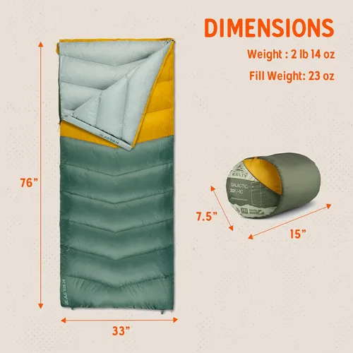 Vista 3 de Kelty Galactic Down - Saco de dormir de 30 grados, 550 Fill Power RDS Trackable Down, mochilero y campamento, cierre juntos para saco de dormir 2P