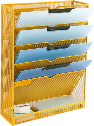 Vista 12 de EASEPRES Organizador de archivos de malla de 3 bolsillos para colgar en la pared, carpeta de papel para correo montada en la pared, organizador