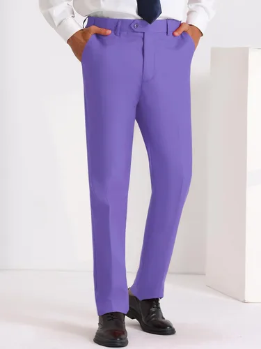 Vista 2 de Lars Amadeus Pantalones de vestir de negocios para hombre, corte recto, frente plano, para boda, trabajo, pantalones chinos