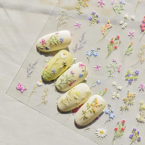 Vista 57 de 5 hojas de calcomanías de arte de uñas de mariposa, 3D coloridas mariposas, suministros de arte de uñas, mariposas, flores, calcomanías Con