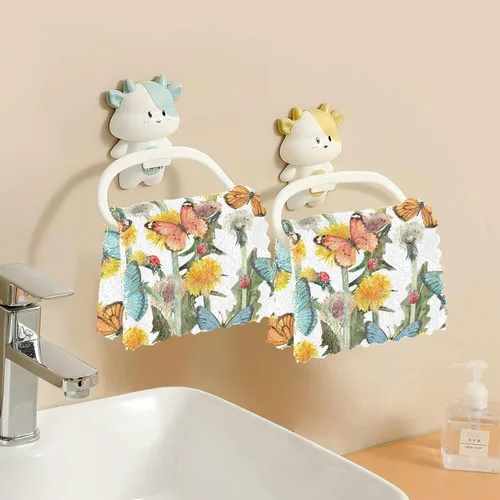 Vista 6 de CaTaKu Juego de 6 paños de limpieza reutilizables con diseño de mariposas y flores salvajes