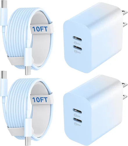 Vista 11 de Cargador para teléfono 15/16/17 Pro Max de carga rápida, bloque de carga USB C de doble puerto de 20 W con cable de carga USB C a C de 6.6 pies