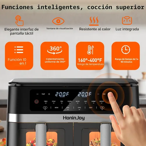 Vista 3 de Freidora de aire grande de doble cesta de 12 cuartos con 50 revestimientos de papel y ventana de visión, 12 en 1 con pantalla táctil digital