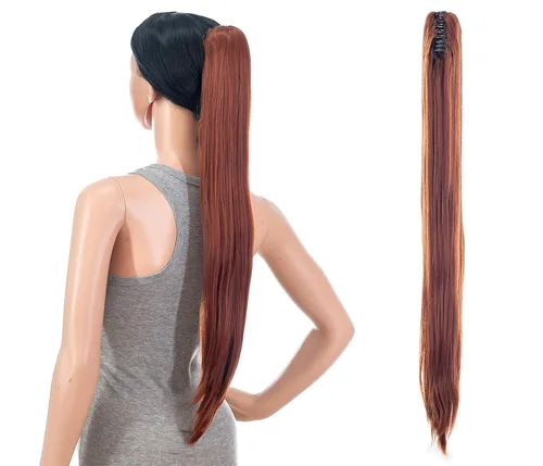 Vista 9 de Extensiones de pelo sintético SWACC con clip de pinza de 28 pulgadas de largo, lacio, para mujer