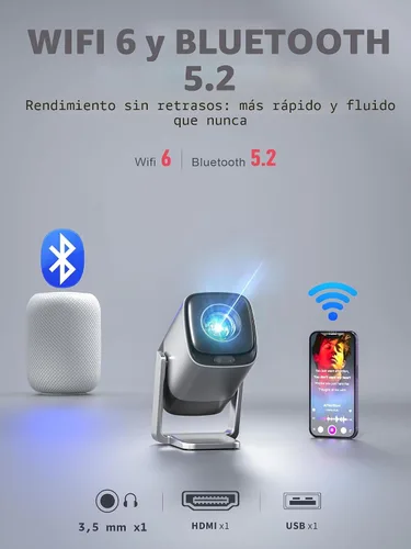 Vista 9 de Mini Proyector Compatible con Netflix y Enfoque en Tiempo Real TOF con WiFi y Bluetooth, Proyector Inteligente XuanPad con Soporte 4K, Audio Dolby