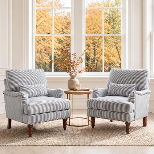 Vista 23 de Mid-Century - Silla decorativa moderna con almohada lumbar, color gris Chenille Gris Claro