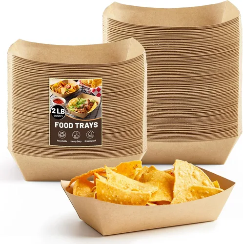Vista 8 de ZORRITA - Bandejas pequeñas de papel para alimentos, 1 libra, paquete de 100 Disposable, Kraft, Brown, Food Boats Holders, Take Out Serving