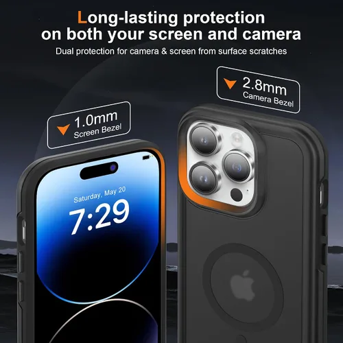 Vista 4 de Funda MagSafe a prueba de golpes anticaídas para iPhone 14 Pro (5 en 1) con protector de pantalla de vidrio antiespía, protector de lente de cámara