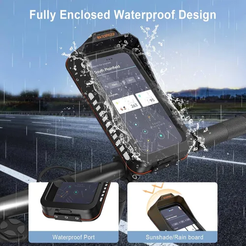Vista 2 de Soporte para teléfono de bicicleta, resistente al agua, para motocicleta, con visera solar, cubierta para lluvia, pantalla táctil sensible