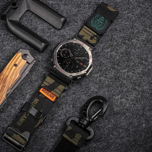 Vista 2 de Correa de reloj de nailon de 0.866 in compatible con Amazfit T-Rex 3, diseño de parches militares, resistente correa de repuesto deportiva