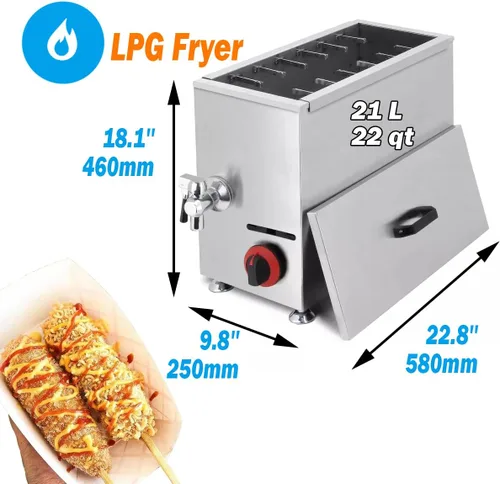 Vista 3 de Freidora de maíz para perros con queso comercial, máquina para hacer palitos de perritos calientes, freidoras de gas LPG para cocina, restaurante