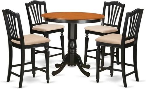 Vista 11 de East West Furniture JACH3-BLK-C - Juego de mesa de comedor de 3 piezas de altura de mostrador contiene una mesa redonda de madera con pedestal y 2