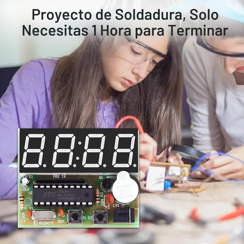 Vista 3 de MiOYOOW Kits de reloj digital de 4 dígitos con PCB, kit de proyecto de soldadura de reloj de alarma DIY para aprender soldadura electrónica con Kit