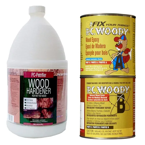 Vista 5 de PC Products PC-Woody 23334 - Pasta epoxi reparadora de madera de dos componentes, 1.5 oz en dos frascos, color tostado