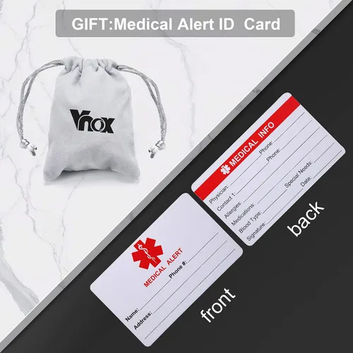 Vista 7 de VNOX Pulseras de alerta médica para hombres y mujeres con cadena Rolo especial, pulsera de identificación de alerta médica para mujeres y niñas