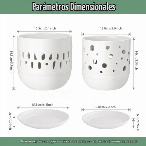 Vista 2 de Macetas para orquídeas LITUDISO, 5+6 pulgadas, blancas, de cerámica, aireadas, para interior/exterior, 7 pulgadas de ancho/altura, paquete de 2
