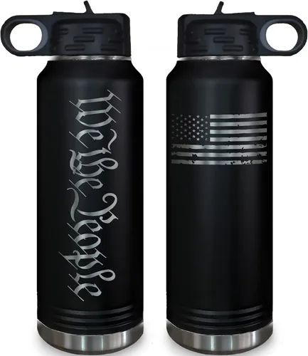 Vista 15 de Declaration of Independence - Botella de agua aislada de acero inoxidable de doble pared de 32 onzas, grabado de dos caras, grabado en Estados