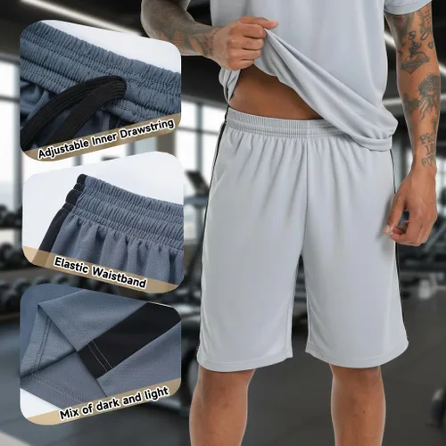 Vista 4 de RPOVIG Conjunto de entrenamiento de camisas, pantalones cortos paquete de 3 unidades de ropa para hombre, conjunto corto, gimnasio, atletismo