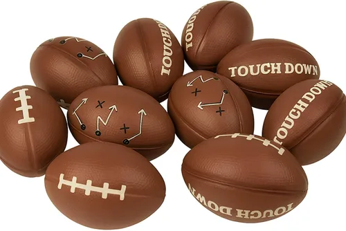 Vista 6 de GiftExpress 12 mini pelotas de fútbol americano de espuma impresas de 4 pulgadas con diseño de touchdown, pequeñas pelotas antiestrés deportivas