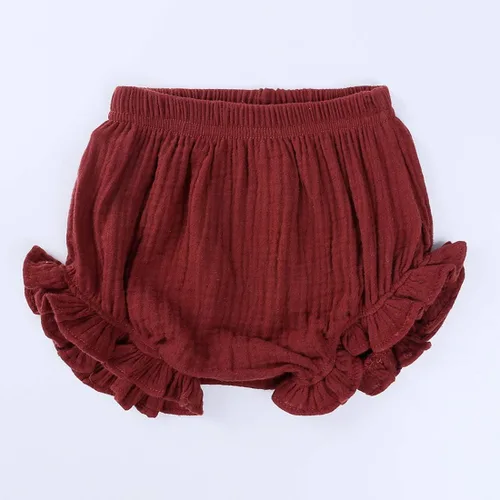 Vista 4 de Pantalones cortos de algodón y lino con volantes para bebés y niñas pequeñas