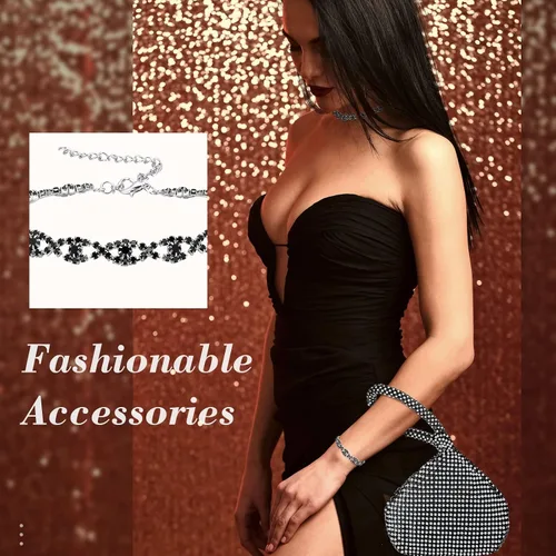 Vista 6 de MTLEE 4 piezas de collar con diamantes de imitación, gargantilla, aretes, monederos de embrague, conjunto de joyas para mujer, triángulo de cristal
