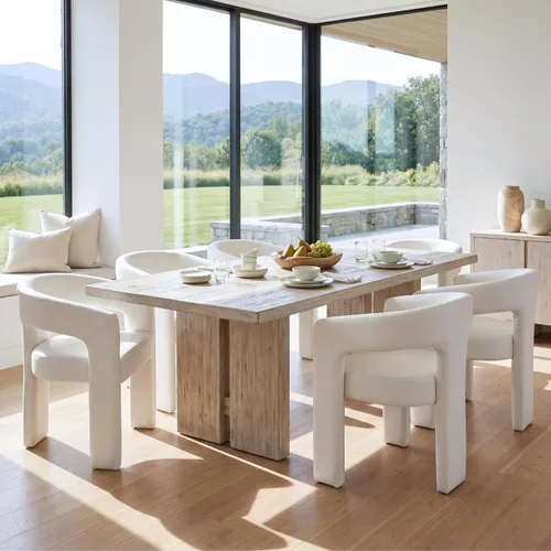 Vista 7 de Silla moderna de comedor en barril, silla de cocina acentuada tapizada en cuero sintético con brazos, silla lateral cómoda para sala de blanco