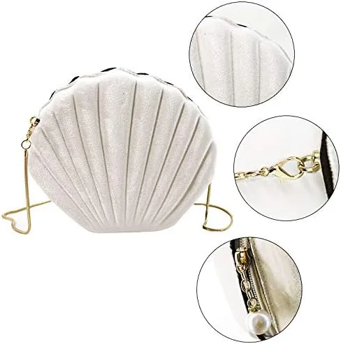 Vista 7 de Bolso de noche de concha de mar para mujer, bolso de hombro con correa de cadena de sirena, bolso de mano