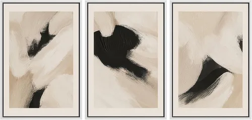Vista 313 de SIGNFORD - Set de obras de arte en lienzo enmarcado para pared, ilustraciones abstractas de neblina del desierto en tonos neutros beige y marrón