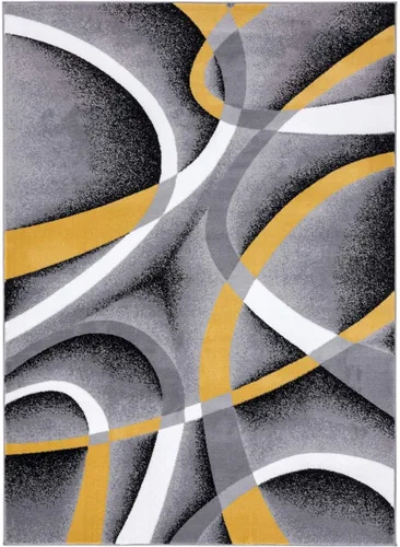 Vista 2 de 2305 Alfombra abstracta moderna roja, negra, y beige, Sintético, Amarillo