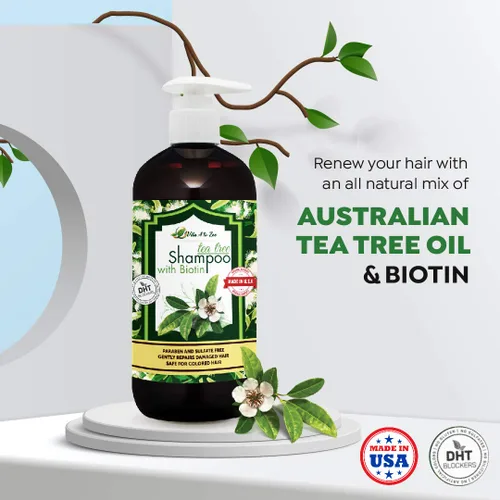 Vista 5 de Champú de aceite de árbol de té con biotina (16.9 onzas líquidas) Fórmula profesional para caspa, picazón y cuero cabelludo seco Hidratante