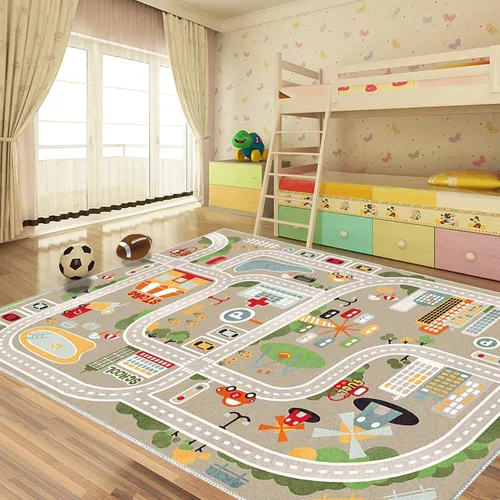 Vista 10 de Alfombra de juegos para niños, alfombra de juego para autos de juguete y trenes, alfombra de área de juegos con respaldo de goma, alfombra