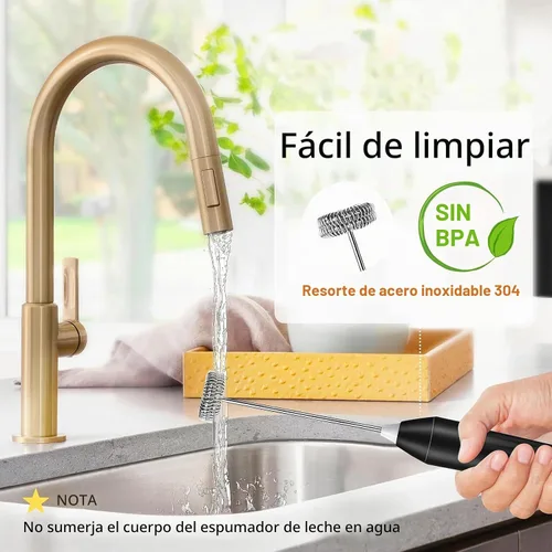 Vista 6 de Espumador de leche recargable de mano, varita mezcladora de bebidas de café Negro