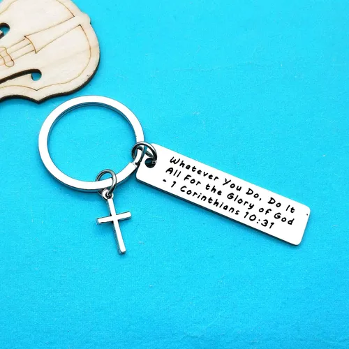 Vista 6 de Xiahuyu Llavero cristiano, versículo de la Biblia, regalo de bautismo y comunión, regalos religiosos inspiradores para mujeres y hombres