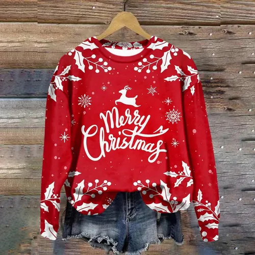 Vista 3 de Ugly Christmas Sweater for Women Cute Xmas 3d Graphic Print Sweatshirt Holiday Long Sleeve Round Neck Pullover Tops