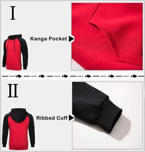 Vista 5 de Sudadera con manga larga estilo raglán en contraste, con forro polar, con capucha y bolsillo tipo canguro, para hombre