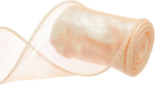 Vista 59 de MECCANIXITY - Cinta de organza con cable de 1 1/2" de ancho, brillante, transparente, con brillo irisado en tonos pastel, cinta de gasa para Beige