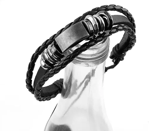 Vista 5 de Eigso - 4 pulseras de cuero punk, para hombres y mujeres, clásicas, góticas, vintage, de poliuretano, para hombre y mujer Negro - B